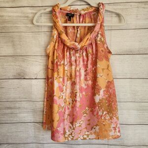 Talbots 4 Petites pink floral cottagecore sleeveless chiffon blouse